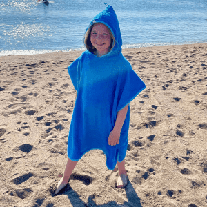 Blue Kids Poncho at Beach