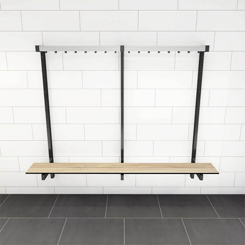 Wall Mounted Bench with Coat Rail Front View